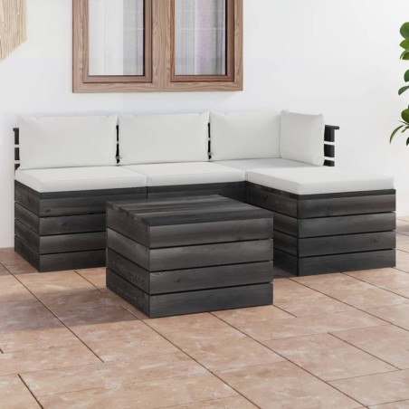 vidaXL Set Divani da Giardino su Pallet 5 pz con Cuscini Massello Pino