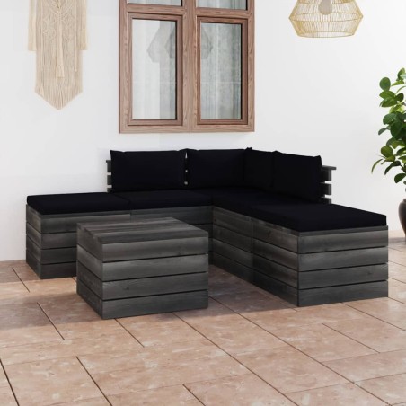 vidaXL Set Divani da Giardino su Pallet 6 pz con Cuscini Massello Pino