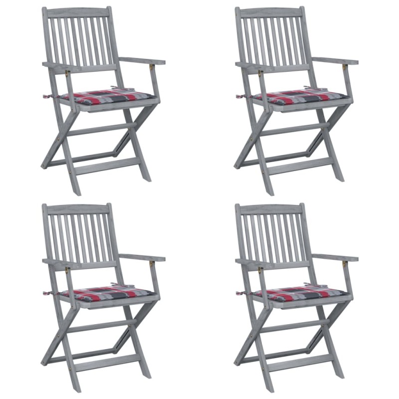 Sedie da Giardino Pieghevoli 4pz con Cuscini in Massello Acacia Sedie da Giardino Pieghevoli 4pz con Cuscini in Massello Acacia