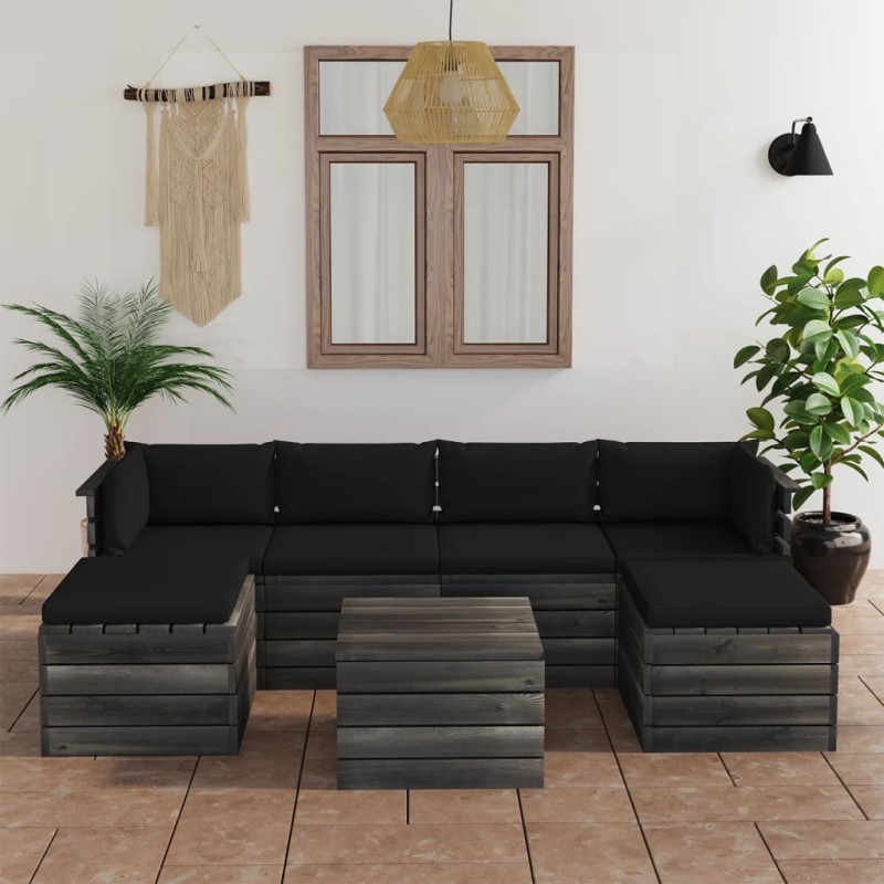 vidaXL Set Divani da Giardino su Pallet 7 pz con Cuscini Massello Pino vidaXL Set Divani da Giardino su Pallet 7 pz con Cuscini Massello Pino