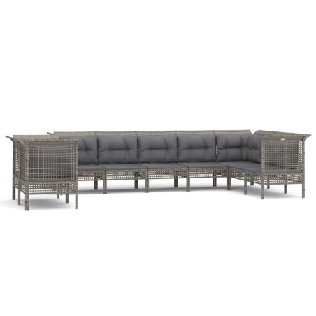 vidaXL Set Divani da Giardino 9 pz con Cuscini in Polyrattan Grigio