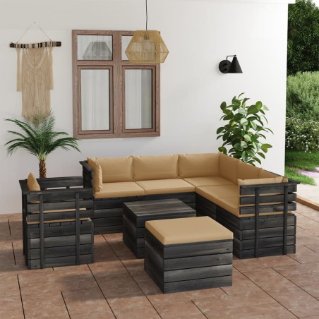 vidaXL Set Divani da Giardino su Pallet 8 pz con Cuscini Massello Pino