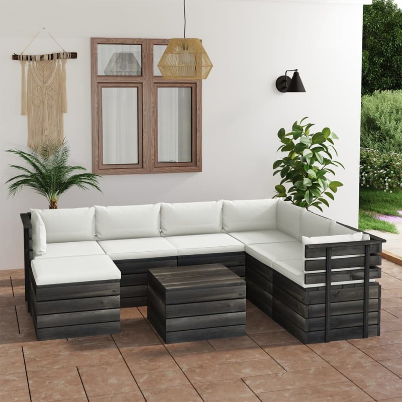 vidaXL Set Divani da Giardino su Pallet 8 pz con Cuscini Massello Pino vidaXL Set Divani da Giardino su Pallet 8 pz con Cuscini Massello Pino