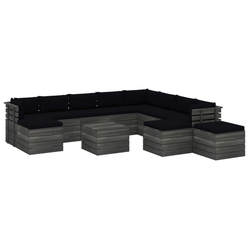 vidaXL Set Divani da Giardino Pallet 12 pz con Cuscini Massello Pino vidaXL Set Divani da Giardino Pallet 12 pz con Cuscini Massello Pino
