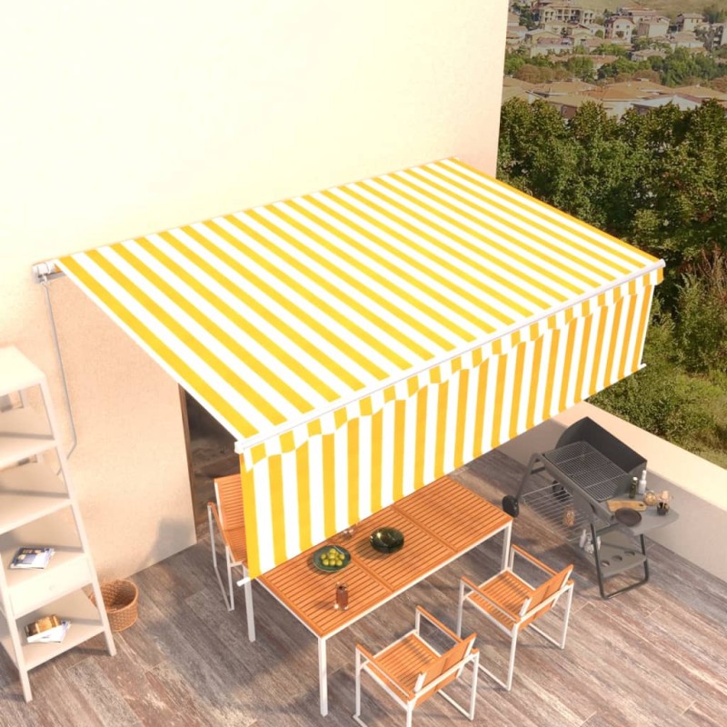 Tenda Retrattile Manuale con Parasole 5x3m Gialla Bianca Tenda Retrattile Manuale con Parasole 5x3m Gialla Bianca