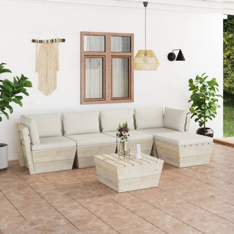 vidaXL Set Divani da Giardino su Pallet 6 pz con Cuscini Legno Abete vidaXL Set Divani da Giardino su Pallet 6 pz con Cuscini Legno Abete