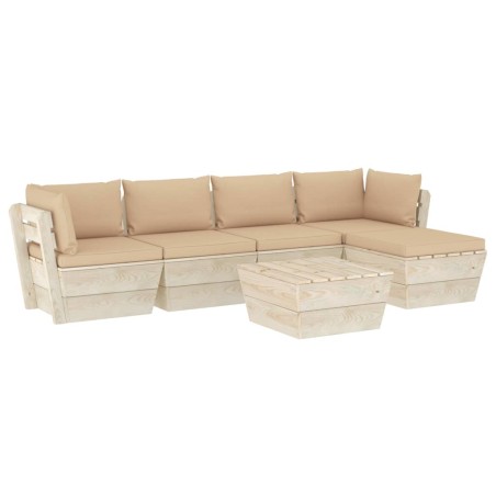 vidaXL Set Divani da Giardino su Pallet 6 pz con Cuscini Legno Abete