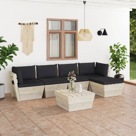 vidaXL Set Divani da Giardino su Pallet 6 pz con Cuscini Legno Abete