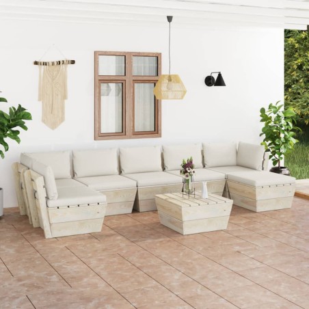 vidaXL Set Divani da Giardino su Pallet 8 pz con Cuscini Legno Abete