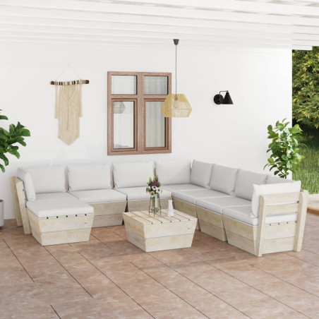 vidaXL Set Divani da Giardino su Pallet 9 pz con Cuscini Legno Abete
