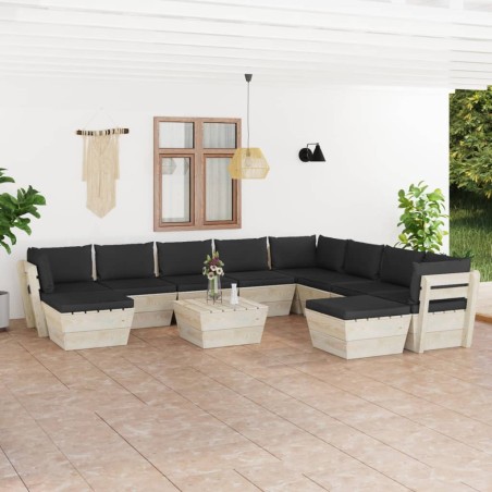 vidaXL Set Divani da Giardino su Pallet 11 pz con Cuscini Legno Abete 