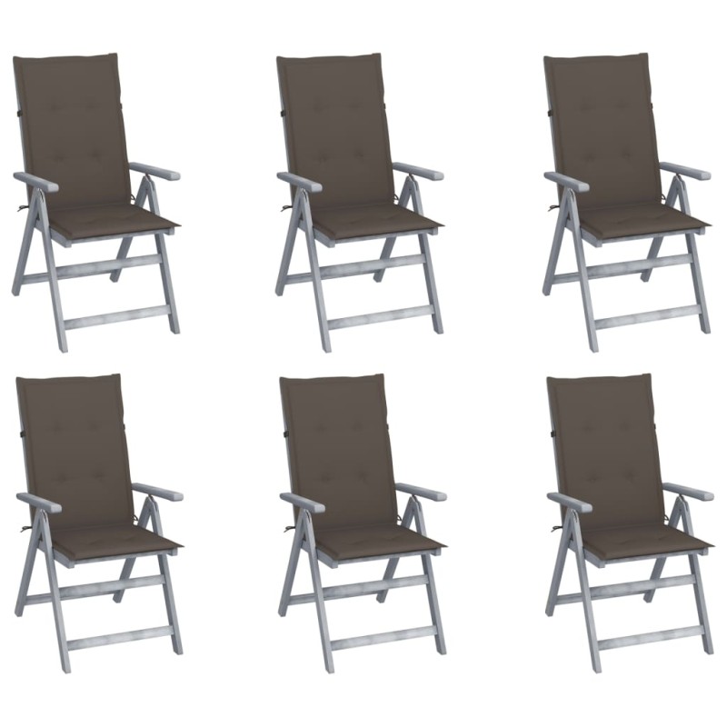 vidaXL Sedie da Giardino Reclinabili 6 pz con Cuscini Massello Acacia vidaXL Sedie da Giardino Reclinabili 6 pz con Cuscini Massello Acacia