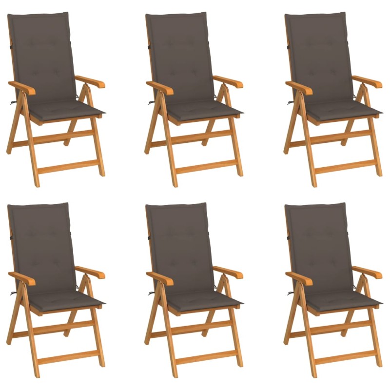 vidaXL Sedie da Giardino 6 pz e Cuscini Grigio Talpa Massello di Teak vidaXL Sedie da Giardino 6 pz e Cuscini Grigio Talpa Massello di Teak