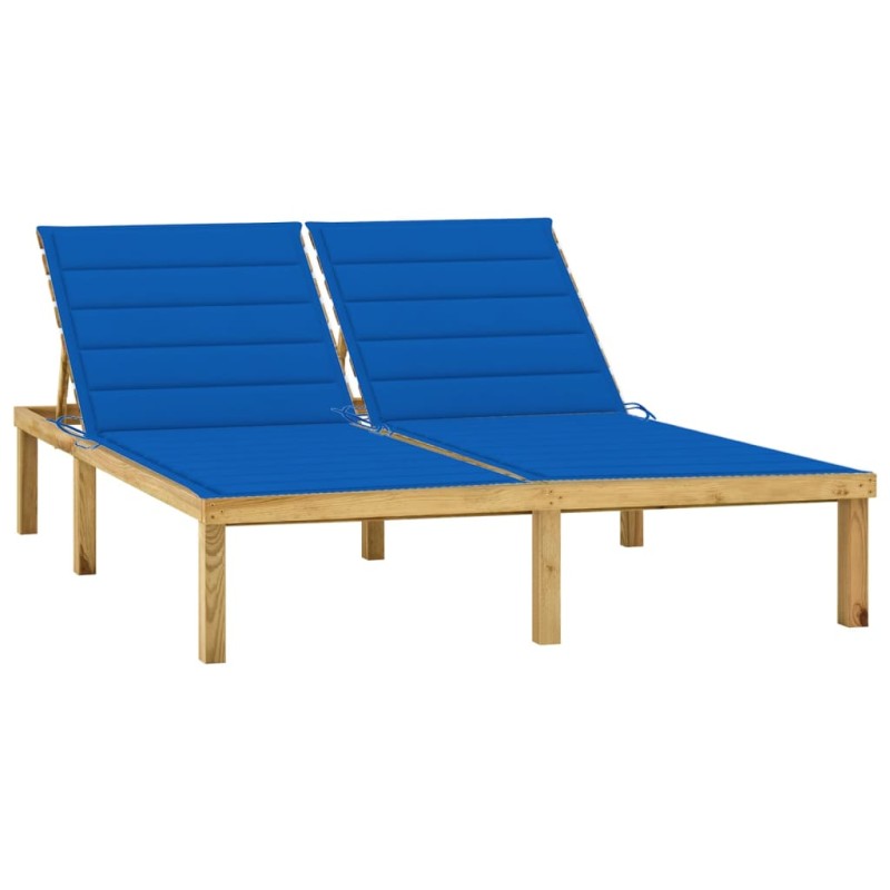 vidaXL Lettino Prendisole Doppio e Cuscini Blu Reale Pino Impregnato vidaXL Lettino Prendisole Doppio e Cuscini Blu Reale Pino Impregnato
