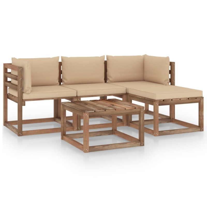 vidaXL Set Salotto da Giardino 5 pz con Cuscini Beige vidaXL Set Salotto da Giardino 5 pz con Cuscini Beige