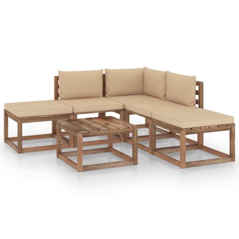 vidaXL Set Salotto da Giardino 6 pz con Cuscini Beige vidaXL Set Salotto da Giardino 6 pz con Cuscini Beige