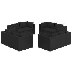 Set Divani da Giardino 8 pz con Cuscini in Polyrattan Nero