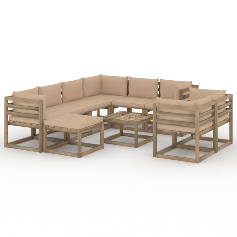 vidaXL Set Divani da Giardino 10 pz con Cuscini Beige vidaXL Set Divani da Giardino 10 pz con Cuscini Beige