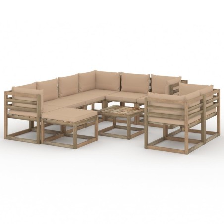 vidaXL Set Divani da Giardino 10 pz con Cuscini Beige