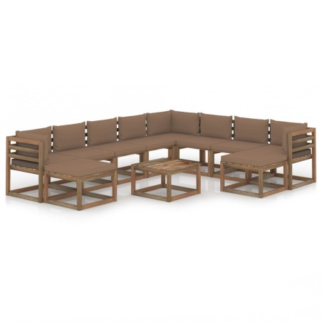 vidaXL Set Divani da Giardino 11 pz con Cuscini Grigio Talpa
