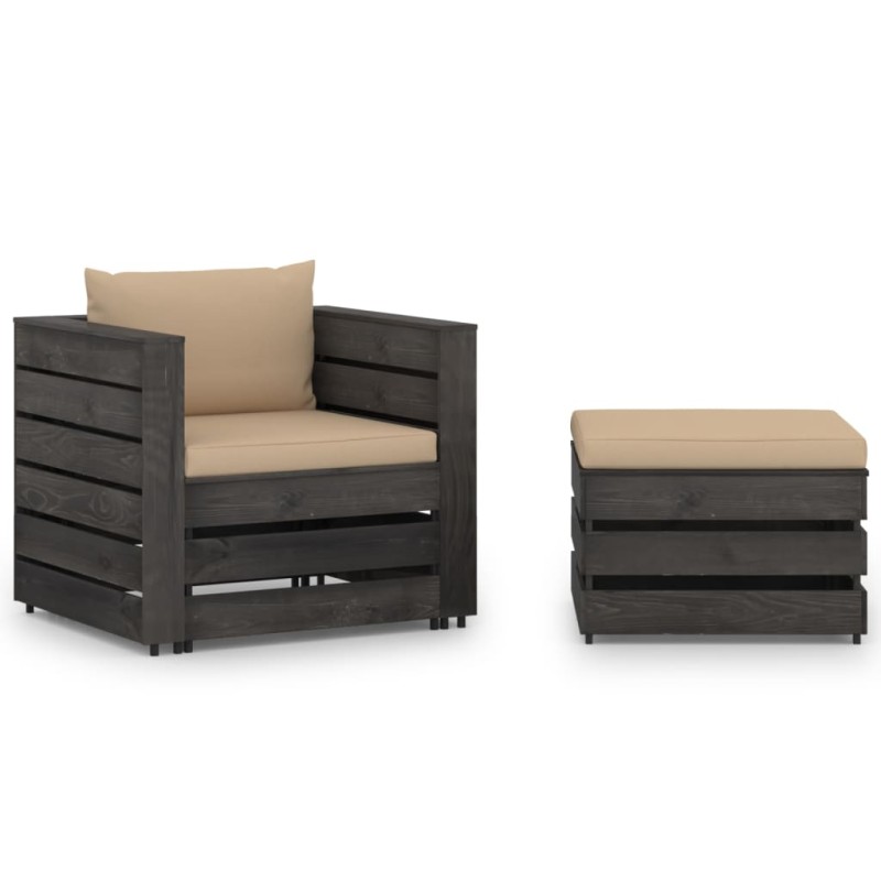 vidaXL Set Salotto da Giardino 2pz con Cuscini Legno Impregnato Grigio vidaXL Set Salotto da Giardino 2pz con Cuscini Legno Impregnato Grigio