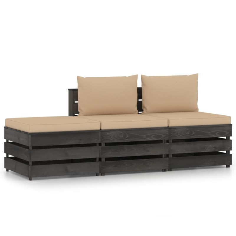 vidaXL Set Salotto da Giardino 3pz con Cuscini Legno Impregnato Grigio vidaXL Set Salotto da Giardino 3pz con Cuscini Legno Impregnato Grigio