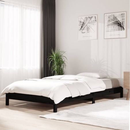 vidaXL Letto Impilabile Nero 90x190 cm in Legno Massello di Pino