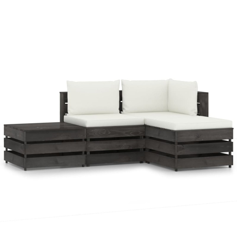 vidaXL Set Salotto da Giardino 4pz con Cuscini Legno Impregnato Grigio vidaXL Set Salotto da Giardino 4pz con Cuscini Legno Impregnato Grigio