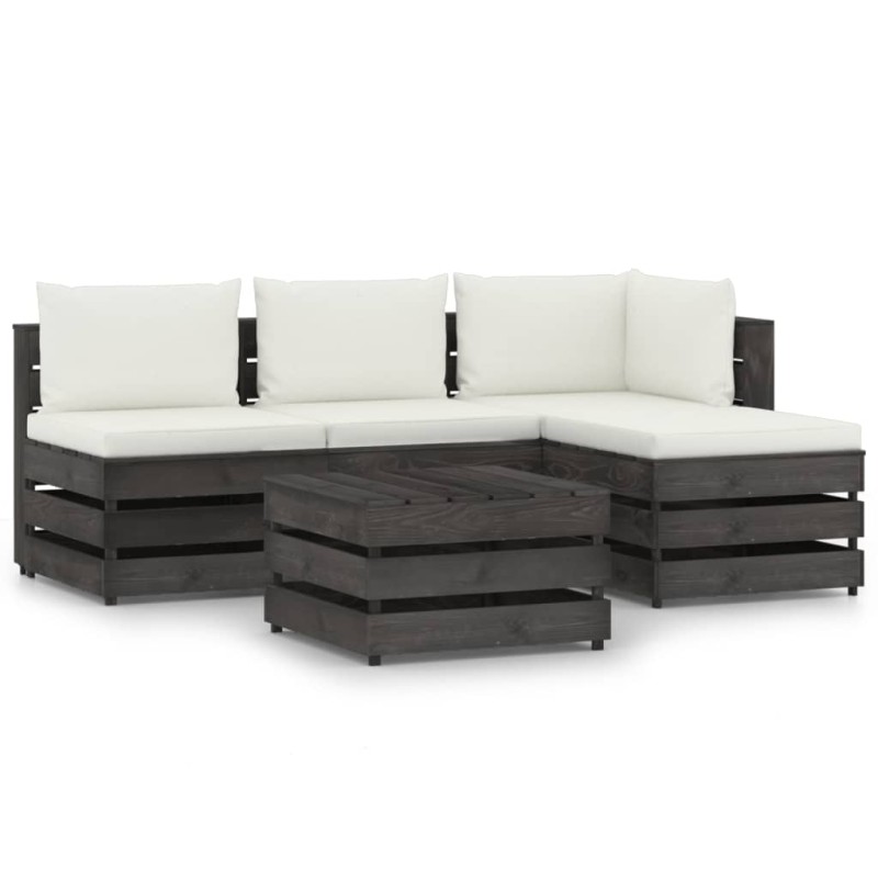 vidaXL Set Salotto da Giardino 5pz con Cuscini Legno Impregnato Grigio vidaXL Set Salotto da Giardino 5pz con Cuscini Legno Impregnato Grigio