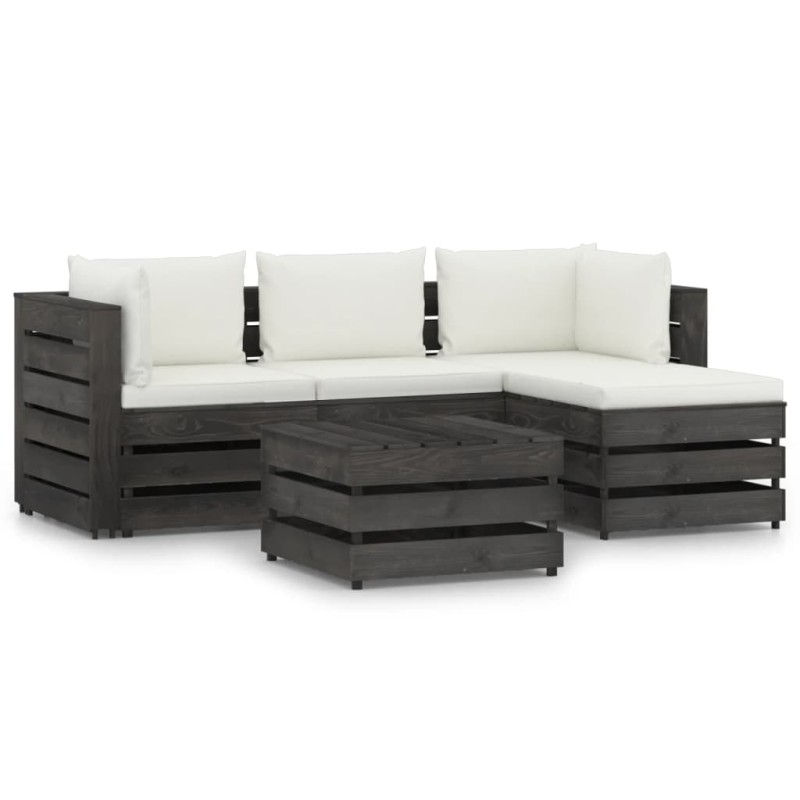 vidaXL Set Salotto da Giardino 5pz con Cuscini Legno Impregnato Grigio vidaXL Set Salotto da Giardino 5pz con Cuscini Legno Impregnato Grigio