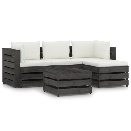 vidaXL Set Salotto da Giardino 5pz con Cuscini Legno Impregnato Grigio