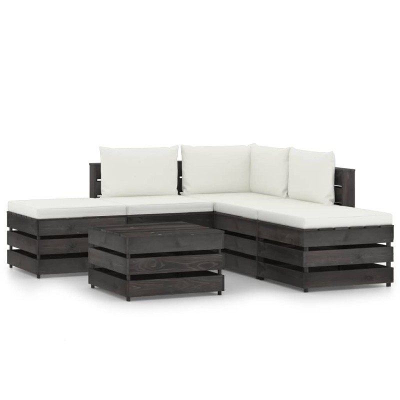 vidaXL Set Salotto da Giardino 6pz con Cuscini Legno Impregnato Grigio vidaXL Set Salotto da Giardino 6pz con Cuscini Legno Impregnato Grigio