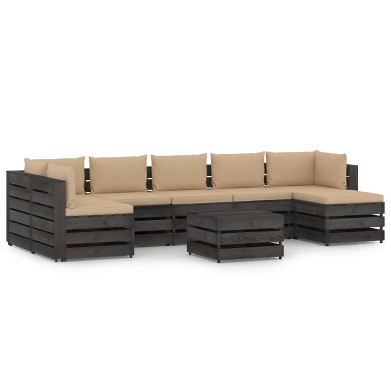 vidaXL Set Salotto da Giardino con Cuscini 8pz Legno Impregnato Grigio vidaXL Set Salotto da Giardino con Cuscini 8pz Legno Impregnato Grigio