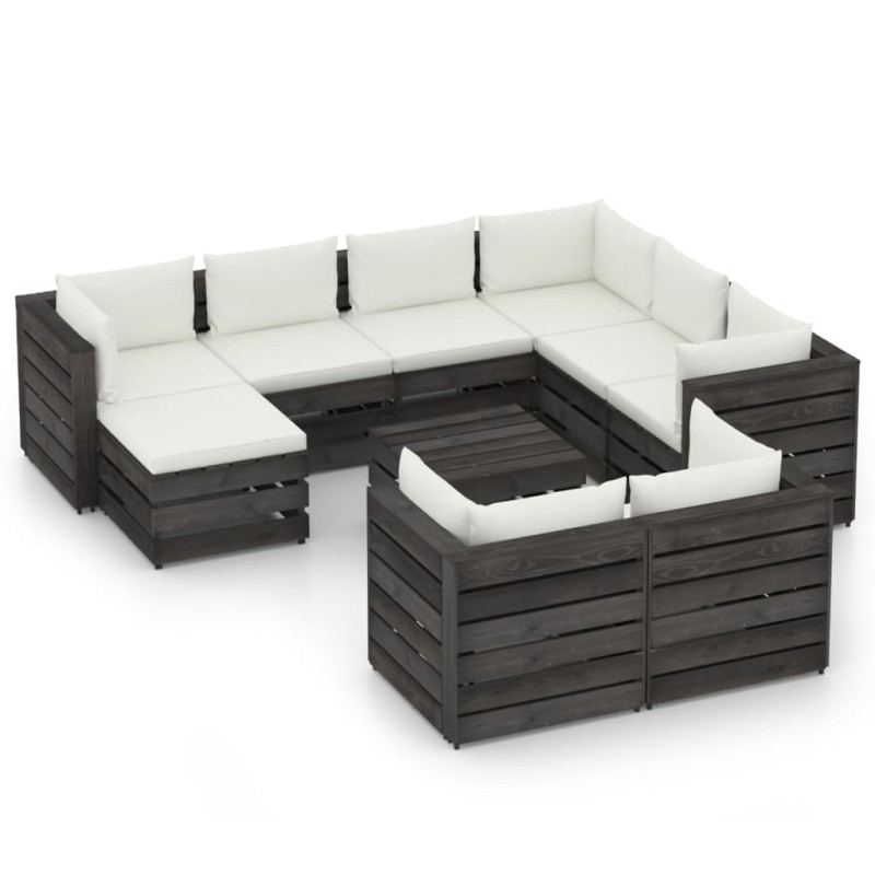 vidaXL Set Salotto Giardino con Cuscini 10 pz Legno Impregnato Grigio vidaXL Set Salotto Giardino con Cuscini 10 pz Legno Impregnato Grigio