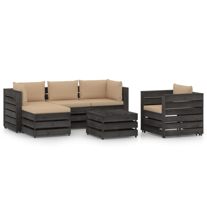 vidaXL Set Salotto da Giardino 6pz con Cuscini Legno Impregnato Grigio vidaXL Set Salotto da Giardino 6pz con Cuscini Legno Impregnato Grigio