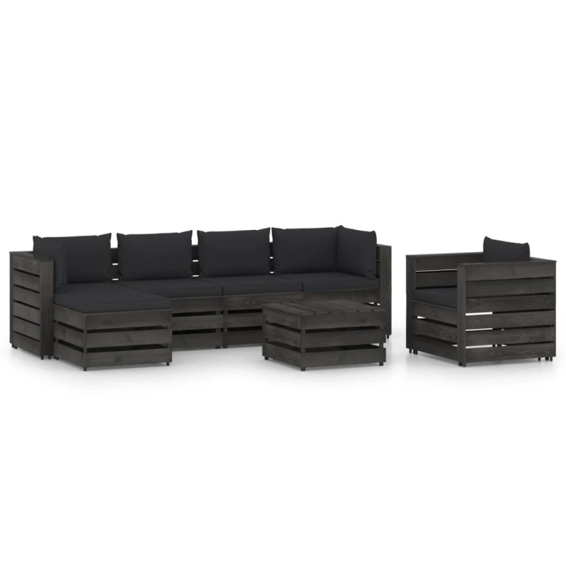 vidaXL Set Salotto da Giardino 7pz con Cuscini Legno Impregnato Grigio