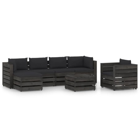 vidaXL Set Salotto da Giardino 7pz con Cuscini Legno Impregnato Grigio
