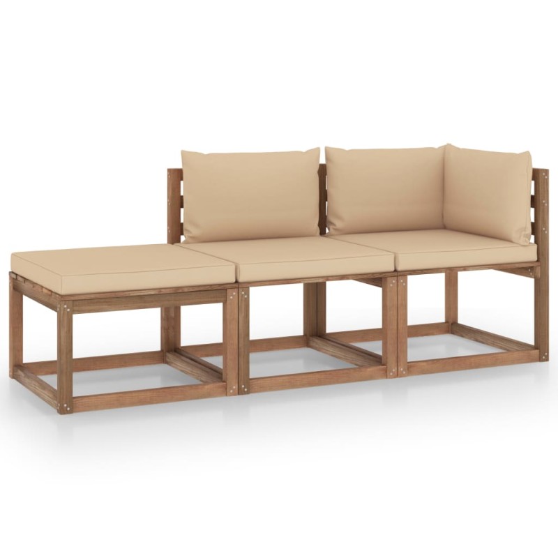 vidaXL Set Salotto Giardino Pallet Cuscini 3 pz Legno Pino Impregnato vidaXL Set Salotto Giardino Pallet Cuscini 3 pz Legno Pino Impregnato