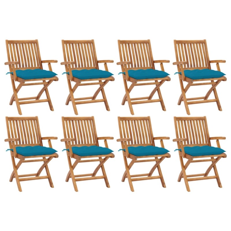 vidaXL Sedie da Giardino Pieghevoli con Cuscini 8 pz Massello di Teak