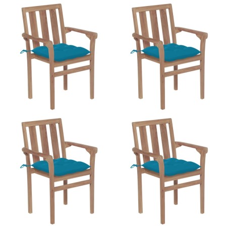 vidaXL Sedie da Giardino Impilabili con Cuscini 4 pz Massello di Teak