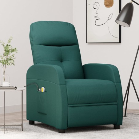 vidaXL Poltrona Massaggiante Elettrica Verde Scuro in Tessuto
