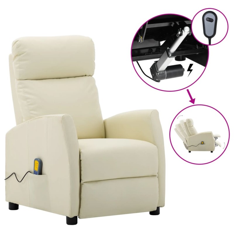 vidaXL Poltrona Massaggiante Elettrica Crema Similpelle