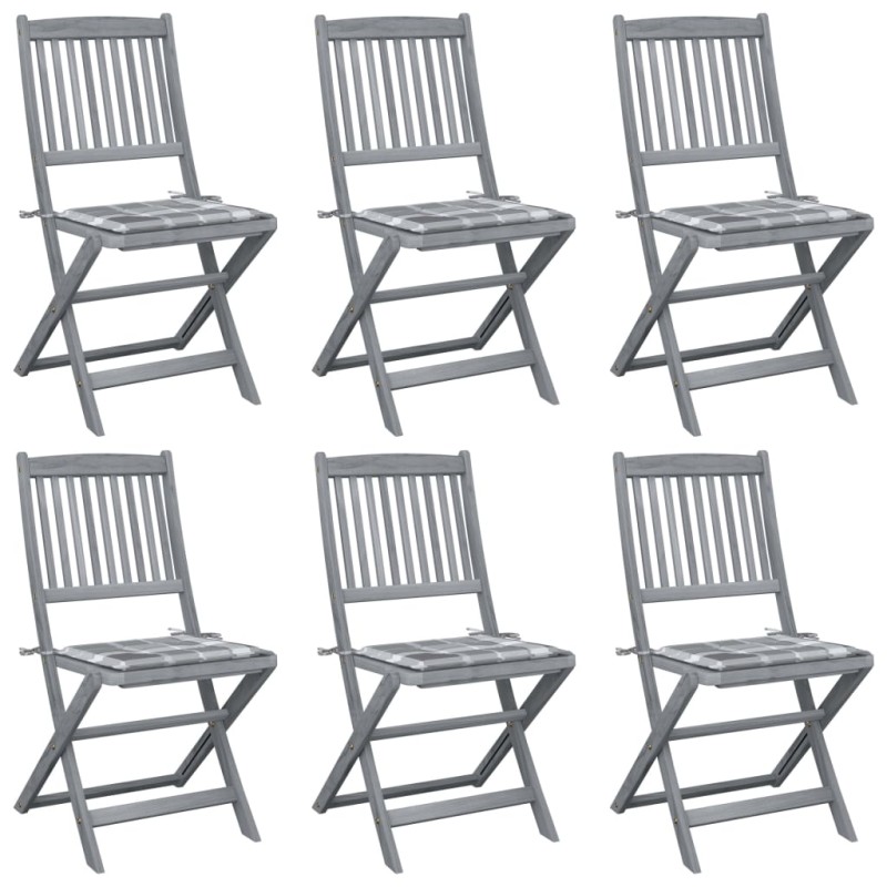 Sedie da Giardino Pieghevoli 6 pz con Cuscini Massello Acacia Sedie da Giardino Pieghevoli 6 pz con Cuscini Massello Acacia