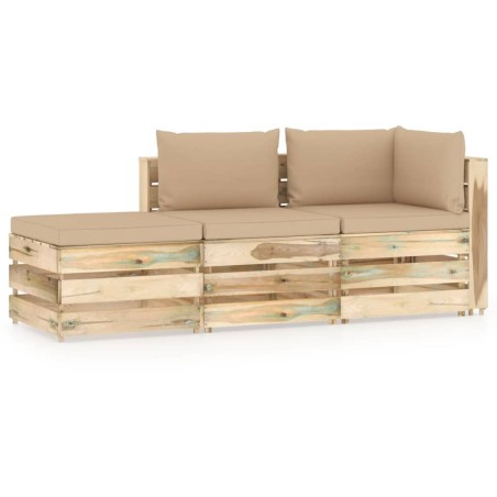 vidaXL Set Divani da Giardino con Cuscini 3 pz Legno Impregnato Verde