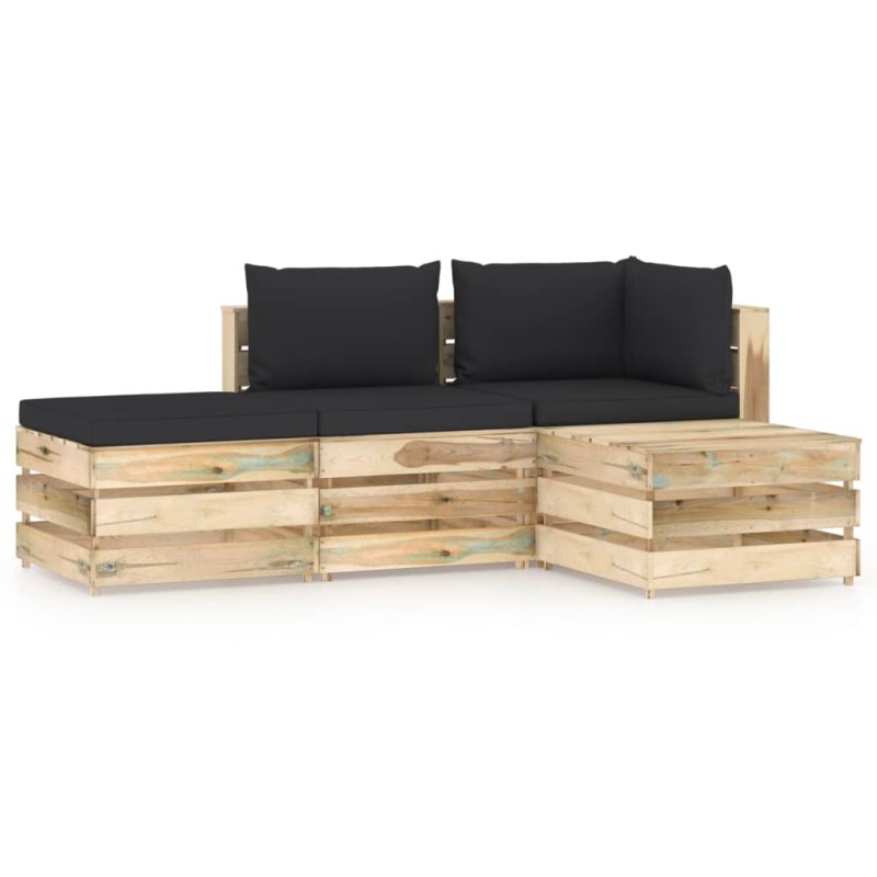 vidaXL Set Salotto da Giardino con Cuscini 4 pz Legno Impregnato Verde vidaXL Set Salotto da Giardino con Cuscini 4 pz Legno Impregnato Verde