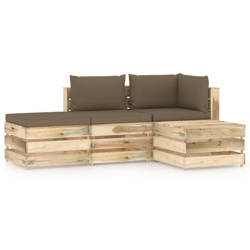 vidaXL Set Divani da Giardino con Cuscini 4 pz Legno Impregnato Verde