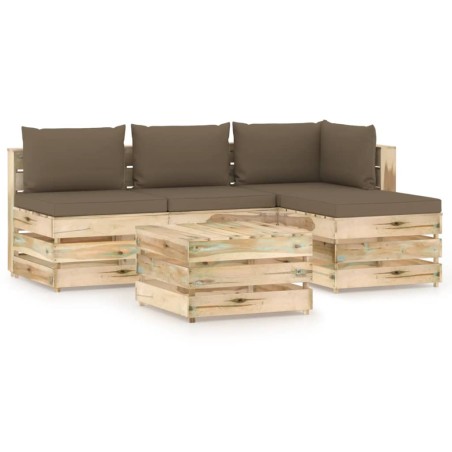 vidaXL Set Divani da Giardino con Cuscini 5 pz Legno Impregnato Verde