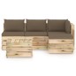 vidaXL Set Divani da Giardino con Cuscini 5 pz Legno Impregnato Verde vidaXL Set Divani da Giardino con Cuscini 5 pz Legno Impregnato Verde