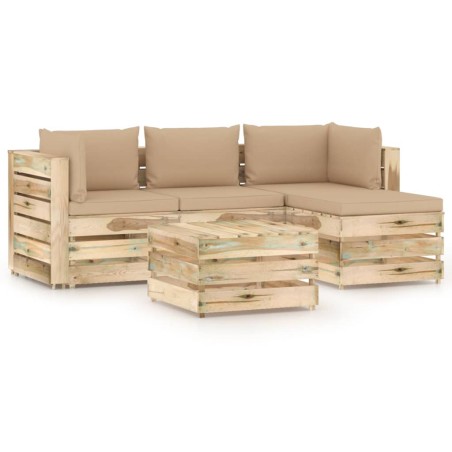vidaXL Set Divani da Giardino con Cuscini 5 pz Legno Impregnato Verde