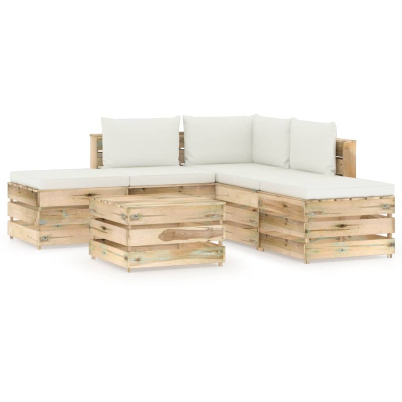 vidaXL Set Divani da Giardino con Cuscini 6 pz Legno Impregnato Verde vidaXL Set Divani da Giardino con Cuscini 6 pz Legno Impregnato Verde